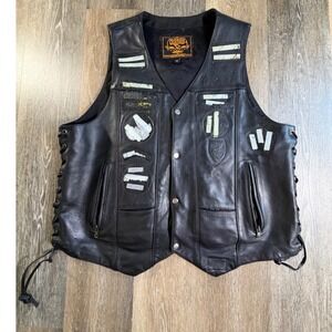 Milwaukee Leather Motorcycle Vest Mens 50 Black Side Lace Snap Front Biker Cut